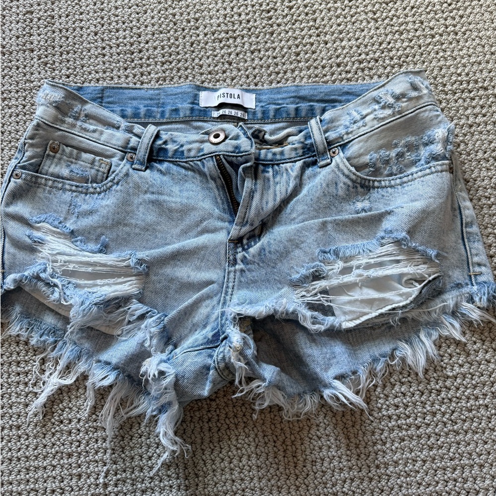 Pistola Frayed Light Blue Jean Shorts